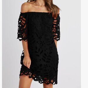 Pretty Garden Black Off the Shoulder‎ Vintage Floral Lace Midi Dress Size M New!